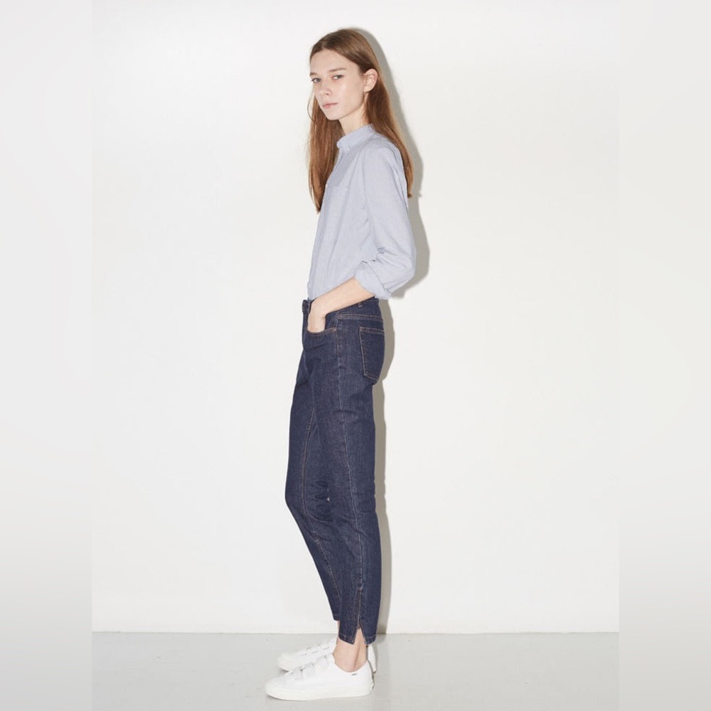 A.P.C. Jean Mega Moulant High Waisted Ankle Zipper Skinny Straight Dark Wash